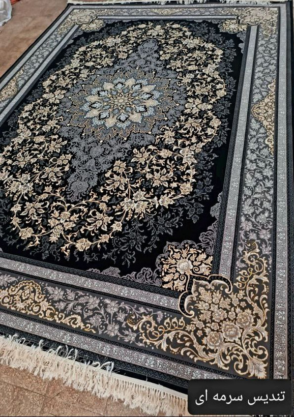 فرش فرش طرح تندیس 700شانه 2550 تراکم سرمه ای 12 متری فرش ضخیم