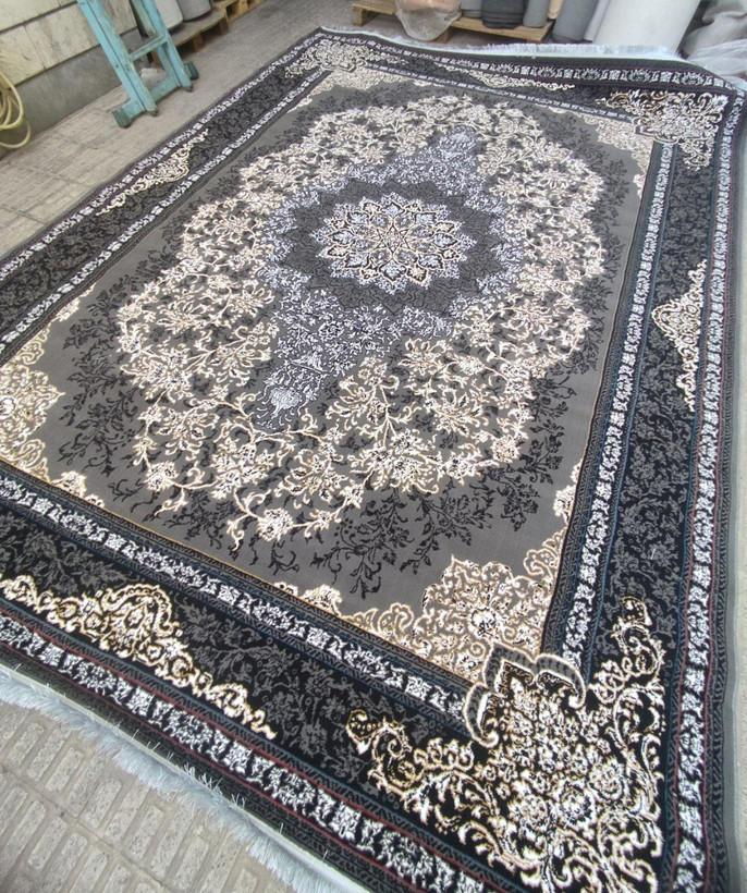 فرش طرح تندیس طوسی 700شانه 6 متری فرش ارزان
