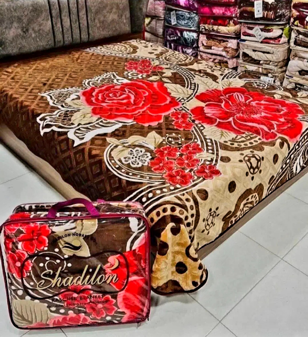 پتوی طرح گلبافت ساکدار۱نفره حراجی